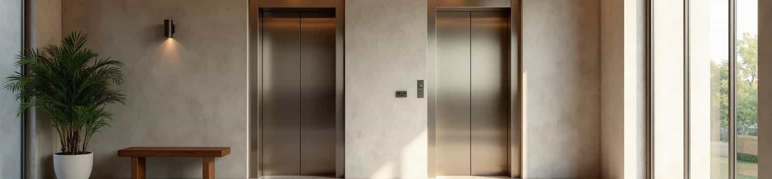 A clean apartment building lobby with lift doors