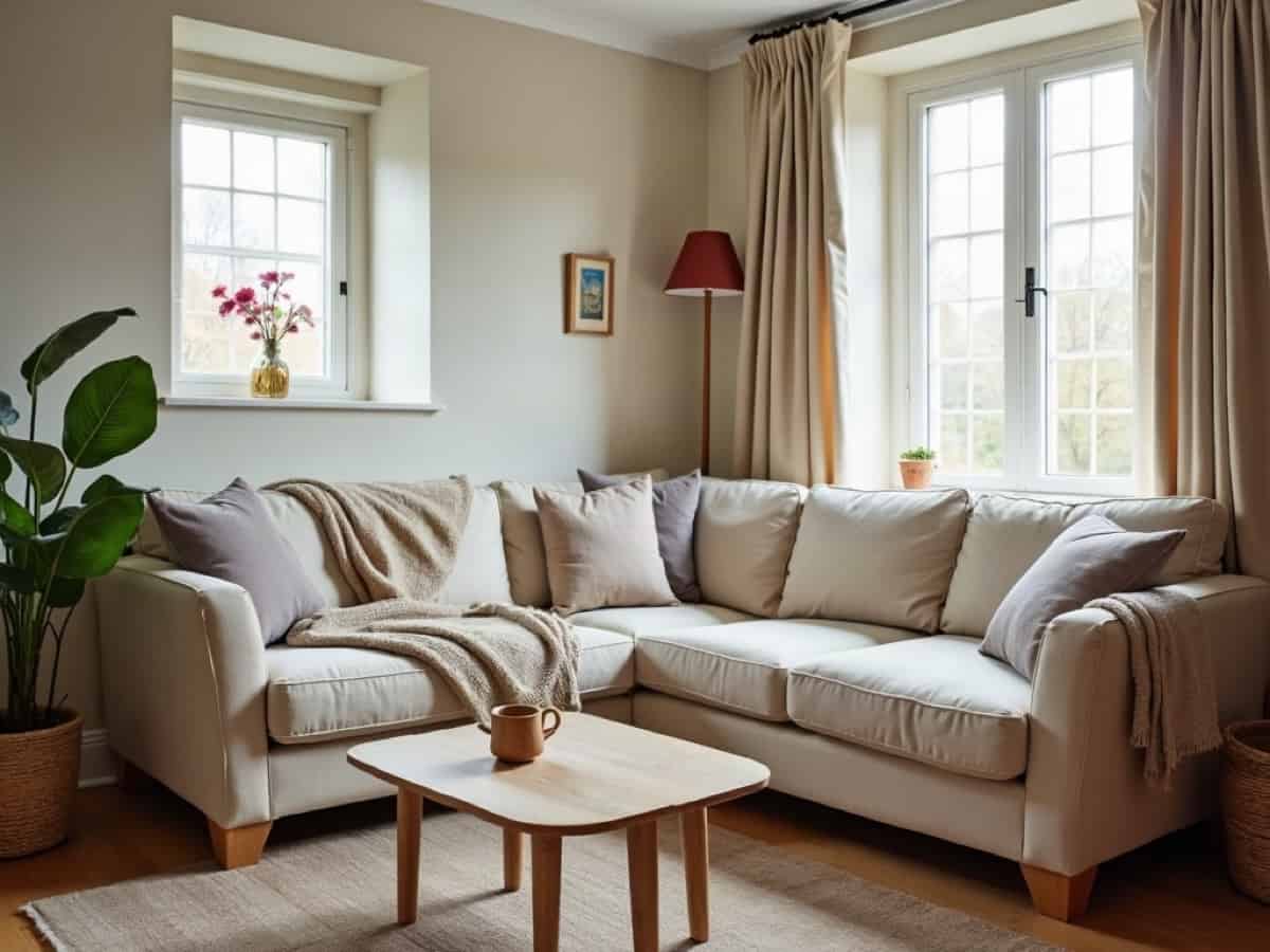 The living room of a holiday let, cleaned and set straight for the next guests